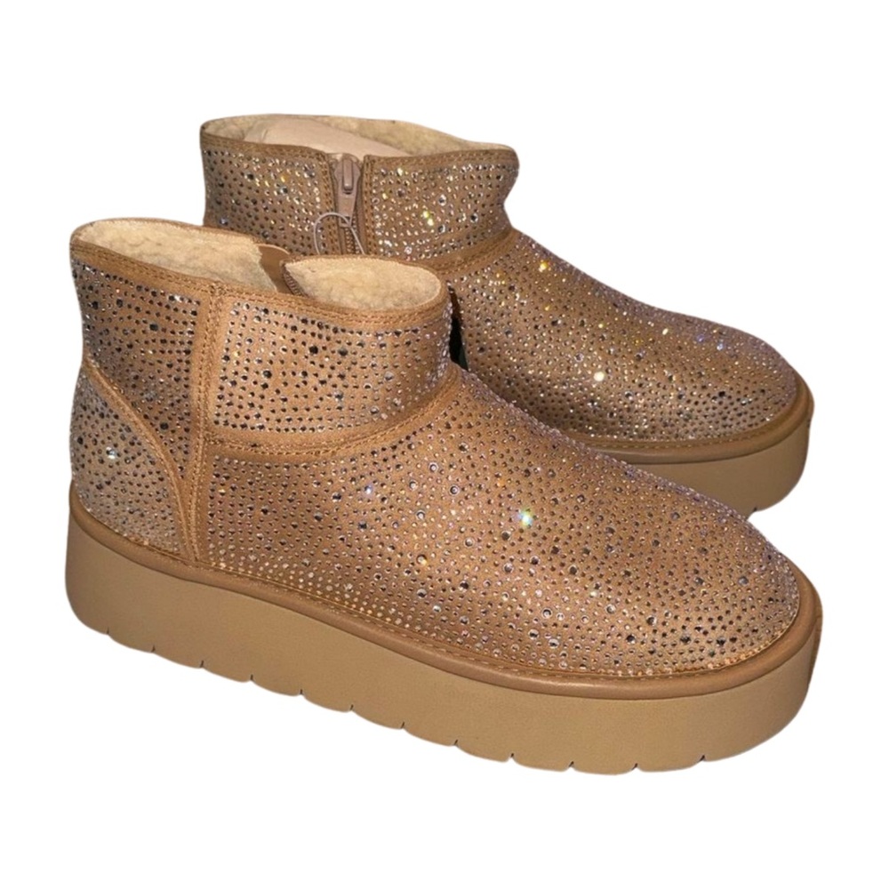 Women’s Wild Fable Rhinestone Beige Platform Booties | Memory Foam | Size 9 NWT